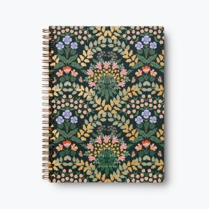 Colorful floral patterned notebook with gold spiral binding, perfect for journaling or planning at The Wraperie. Elegant and vibrant design for everyday use or special occasions.