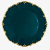 Elegant teal serving platter with gold trim, perfect for parties and special occasions.