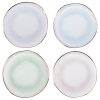 Colorful disposable paper plates in pastel shades for outdoor gatherings and parties. Perfect for food presentation and eco-friendly events.