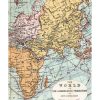 Map of the world with historical country borders and labeled oceans, based on Sir J. Herschel's projection by John Bartholomew, featuring antique cartography style and detailed geographic features.