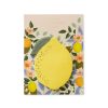 Lemon-shaped sticky notes with leaf and floral design on floral patterned packaging for stationery, note-taking, or decorative purposes.