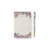 Elegant floral-themed notepad with matching pen, perfect for jotting down notes and reminders, featuring a delicate pastel flower design for a stylish and functional office accessory.