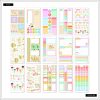 Bright colorful planner sticker sheets for organization, motivation, and decoration, featuring cheerful designs, message boxes, headers, and icons perfect for personal and professional planning.