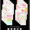 Colorful assortment of Happy Planner stickers and organizational stationery sheets designed for planner enthusiasts. Perfect for customizing planners, bullet journaling, and personal organization.