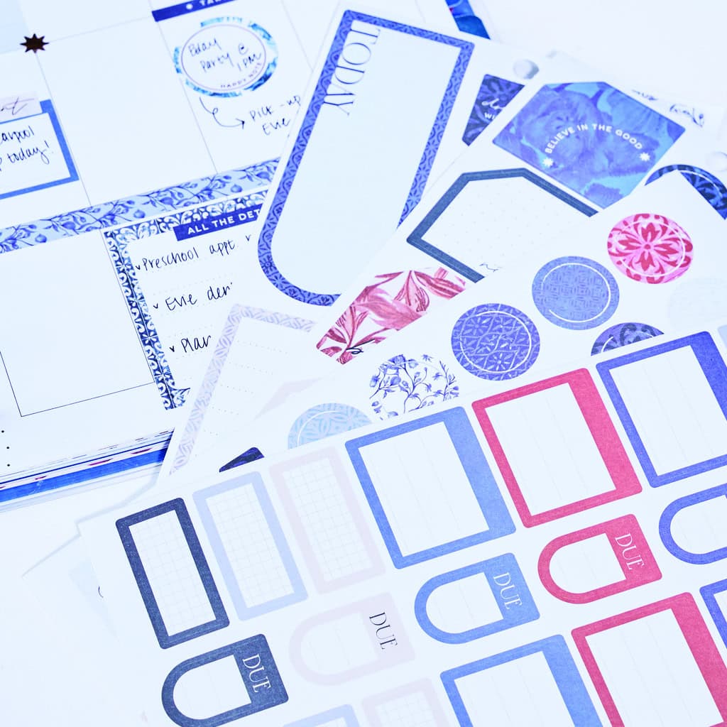 Colorful planner stickers and stationery sheets for organization, scheduling, and creative planning. Perfect for homeschooling, daily tasks, and motivational notes at The Wraperie.