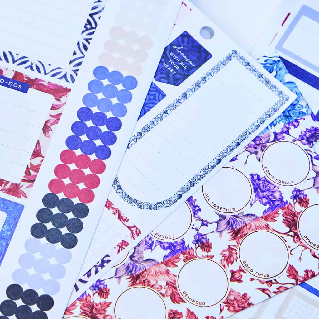 Colorful stationery and planner stickers from The Wraperie for organizing, decorating, and personalizing daily schedules with floral, motivational, and functional designs.