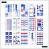 Bright blue, red, and white planner sticker sheets with labels, headers, and decorative designs for organizing daily to-do lists, goals, notes, and plans at The Wraperie.