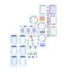 Colorful floral-themed planner stickers with labels for important dates, family time, and reminders, designed for organization and decorative purposes, perfect for planners and journals.