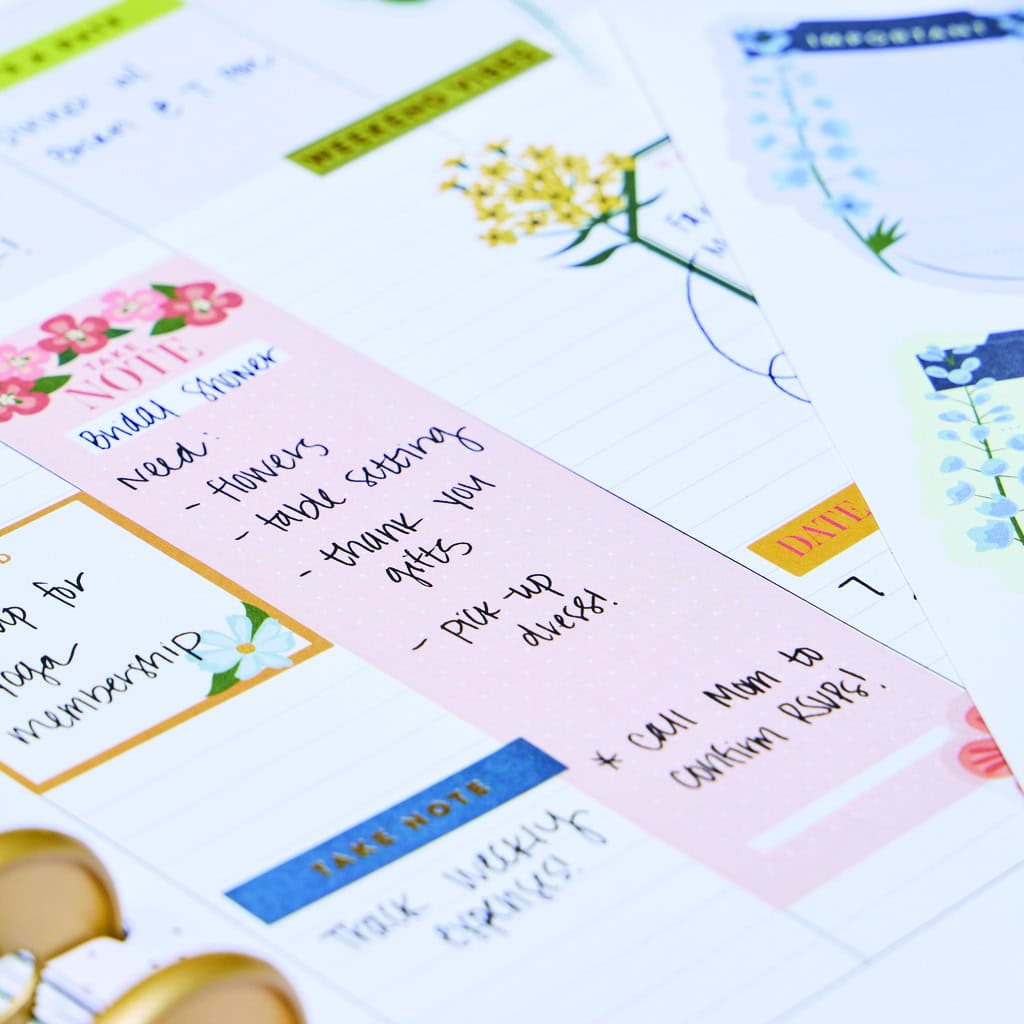 Colorful personalized note cards with floral designs, perfect for journaling, planning, or note-taking, showcasing beautiful stationery products from The Wraperie.