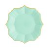 Elegant mint green and gold scalloped plate, perfect for stylish outdoor dining and entertaining at The Wraperie.