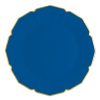 Round blue serving tray with gold trim for catering or serving food, ideal for enhancing presentation at events.