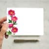 Peony flower greeting card with pink blooms and green leaves, blank for personalized messages, ideal for floral-themed occasions and special events.