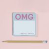 OMG sticky note pad with pink and blue design for note-taking and organization. Perfect for office or home use, featuring fun, trendy stationery for messaging or reminders.