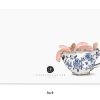 Cream-colored teacup with blue floral pattern holding pink marshmallows and chocolates, watercolor illustration.