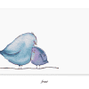 Blue watercolor illustration of a mother bird cuddling her chick, symbolizing warmth and care. Perfect for bakery, cafe, or bakery branding emphasizing homely, comforting food experiences.