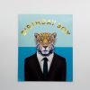 Vibrant birthday card featuring a jaguar in a suit with "Birthday Boy" in gold lettering, perfect for celebrating birthdays with a fun, bold, and unique design.