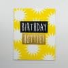 Bright yellow birthday card with black and gold accents celebrating a birthday at The Wraperie, perfect for personalized events and special occasions.