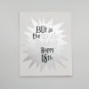 Bright silver and white birthday card with bold text and glittery starburst design, celebrating an 18th birthday. Perfect for special occasions and milestone celebrations.