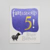 Colorful birthday card celebrating a 5th birthday with a zebra illustration, featuring vibrant purple, gold, and silver glitter accents, perfect for kids' birthday celebrations.