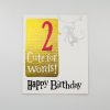 2. Colorful birthday card with "2 Cute for Words" message and a playful illustration of a monkey on a string. Perfect for celebrating a child's second birthday.
