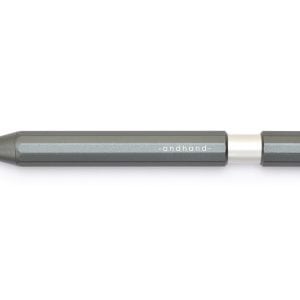 Metallized gray pen with removable cap for personalization or writing, branded with "andhand" on the side.