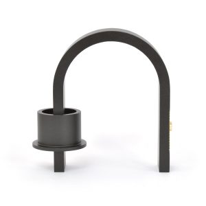 Modern black minimalist paper candle holder with curved arch design and cylindrical base, perfect for stylish home décor and centerpieces.