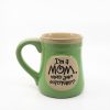 Bright green ceramic mug with a message, "I’m a MOM. What’s your superpower?" perfect for Mother’s Day gifts or everyday motivation.