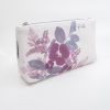Vegan leather zippered pouch with purple floral watercolor design, perfect for accessories, cosmetics, or essentials. Stylish, eco-friendly, and durable for everyday use.