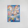 Colorful unicorn-themed sticker sheet with rainbows, stars, clouds, and hearts for kids' crafts and decor.