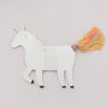 Colorful unicorn-shaped gift box with a rainbow tail and pastel details, ideal for unique party favors or decorations from The Wraperie. Perfect for whimsical celebrations and creative wrapping.
