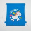Colorful unicorn-themed drawstring backpack with "So Fancy!" print, ideal for kids’ accessories and school use, featuring vibrant rainbow colors and star accents. Perfect for fun, trendy storage solutions.