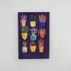 Colorful watercolor potted plant illustrations on a dark purple background, showcasing vibrant art and creative decor ideas.
