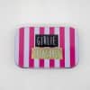 Pink and white striped metal gift box with 