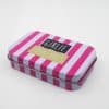 Pink and white striped metal tin box with "GIRLIE TREASURES" text, perfect for storing jewelry, accessories, or keepsakes. Stylish gift box for girls and women, ideal for organization or gifting.