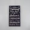 Handwritten motivational chalkboard wall art with inspirational quotes about love, faith, miracles, and celebrating life, designed for home or cafe decor.