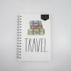 Colorful illustrated spiral travel notebook with vintage suitcases, perfect for adventurers and travelers, from The Wraperie. Ideal for journaling trips or organizing travel plans with stylish design.