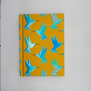 Half lined hummingbird yellow and blue notebook