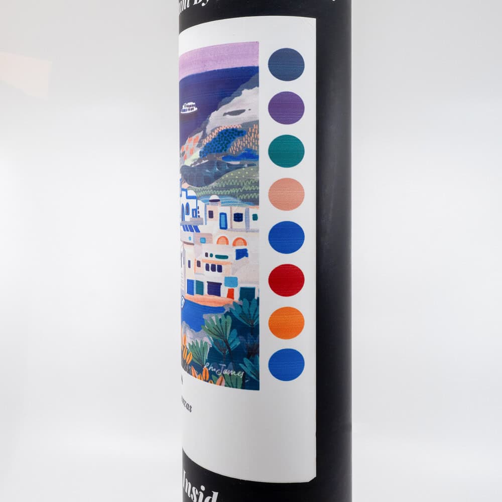 Colorful wrap design celebrating coastal scenery and architecture at The Wraperie, showcasing vibrant illustrations inspired by seaside towns and vibrant culture, perfect for custom wraps and promotional branding.