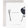 Grill-themed Father's Day greeting card featuring a watercolor illustration of a BBQ grill and spatula, with humorous text "Hey Grill Heyyy" and "Happy Father's Day," perfect for bbq-loving dads.