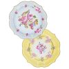 Colorful floral and bird decorative plates with scalloped gold edges, perfect for vintage-inspired table settings. Elegant and vibrant design, ideal for special occasions or collectible dishware enthusiasts.