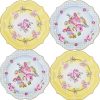 Pink floral patterned decorative plates with bird illustrations, perfect for elegant table settings and special occasions.