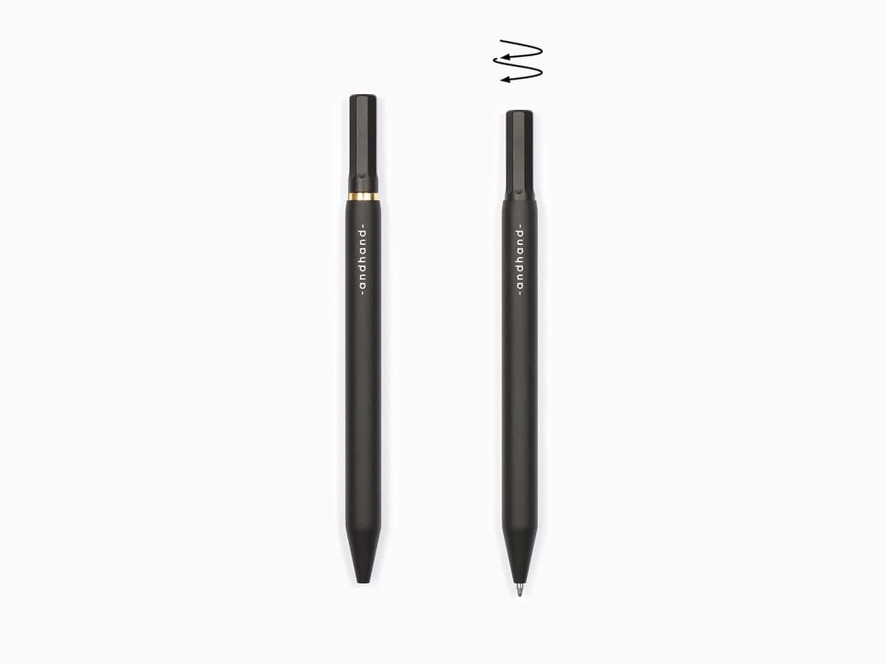 Stylish black touchscreen stylus pens with "andhand." branding, perfect for digital note-taking and artwork. Sleek design ideal for professionals and students, ensuring precise input on tablets and touchscreen devices.