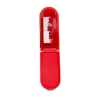 USB flash drive in a red protective case for portable data storage.