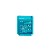 Sharpener case with three pencil sharpeners in vibrant blue color, designed for students and artists, featuring compact and portable storage on desk or in pencil cases.