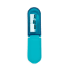 Blue disposable USB flash drive with transparent cover for data storage and transfer.