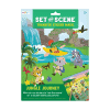 Colorful jungle adventure themed sticker set for kids, featuring animals, waterfalls, and explorers; perfect for educational and creative play.