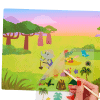 Colorful printed jungle-themed fabric with illustrations of elephants and crocodiles, suitable for kids' room decor or educational purposes.