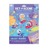 Colorful space-themed sticker set featuring cartoon aliens, astronauts, animals, and planets for kids' craft and imagination. Perfect for creative projects and play.