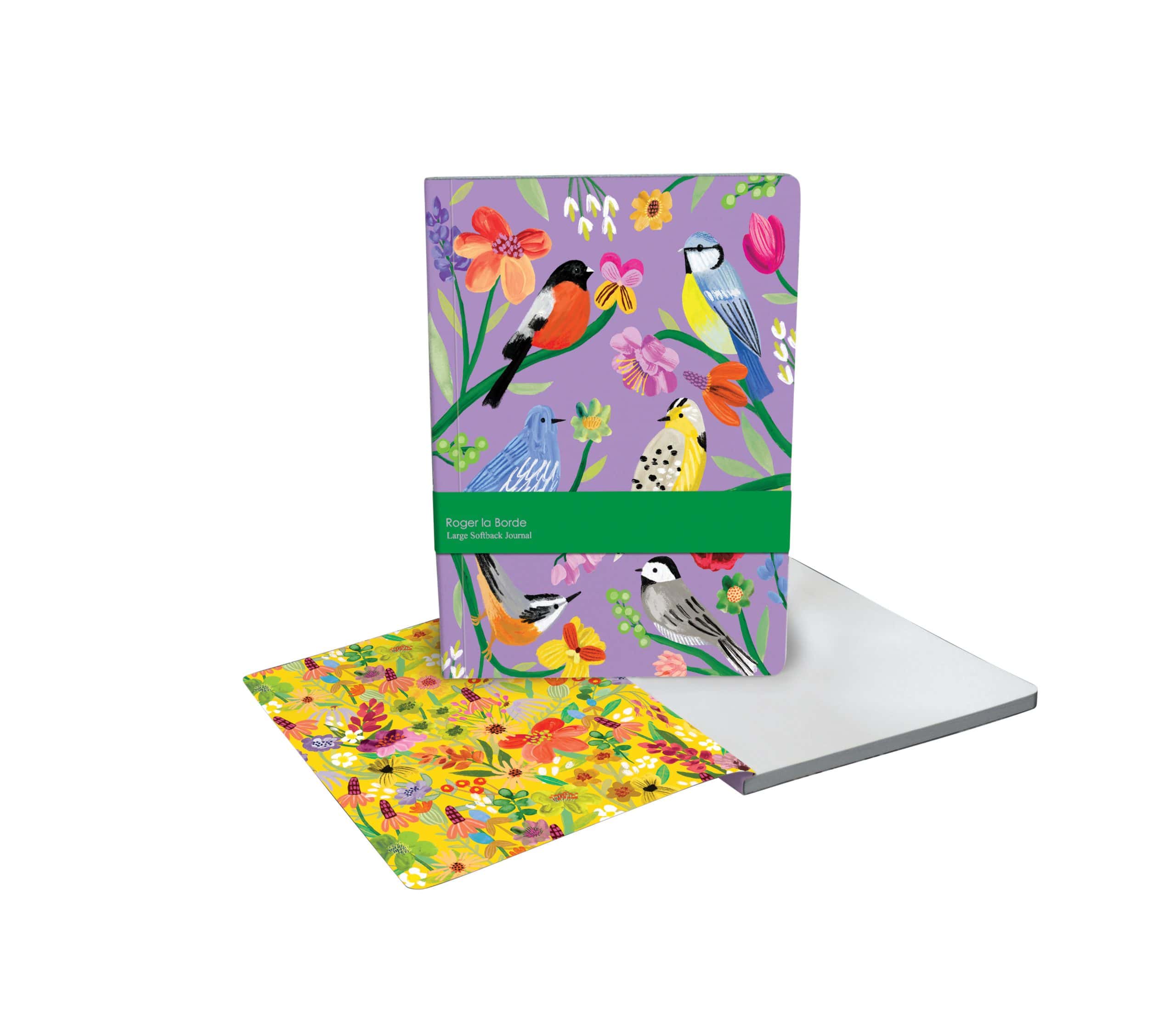 Vivid floral and bird pattern journal with colorful cover and matching interior pages, perfect for writing or journaling, from The Wraperie.
