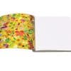 Vibrant floral-patterned wrapping paper next to a blank white sheet, showcasing colorful and cheerful design, perfect for gift wrapping and stationery needs.